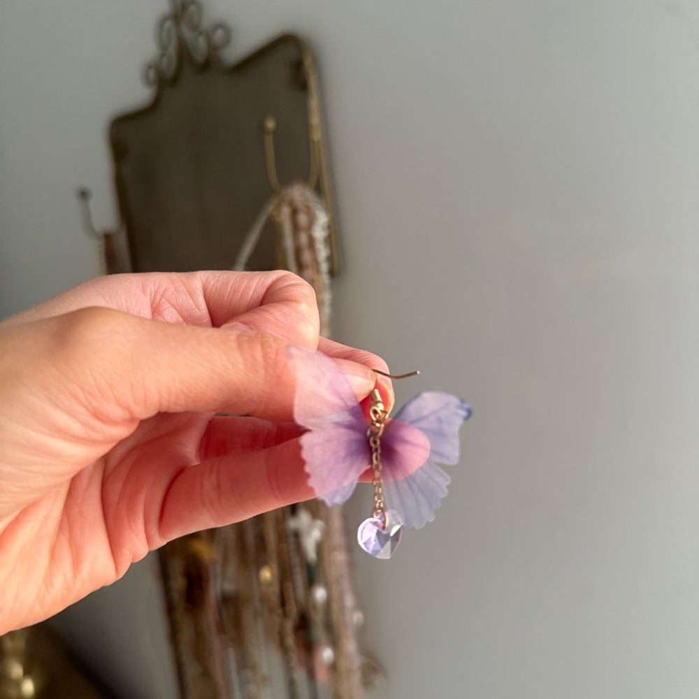 Lavender Butterfly Drop Earrings